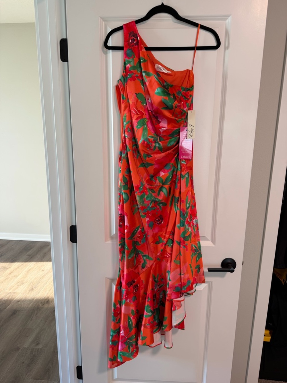Eliza J Orange Floral Asymmetrical One-Shoulder Dress